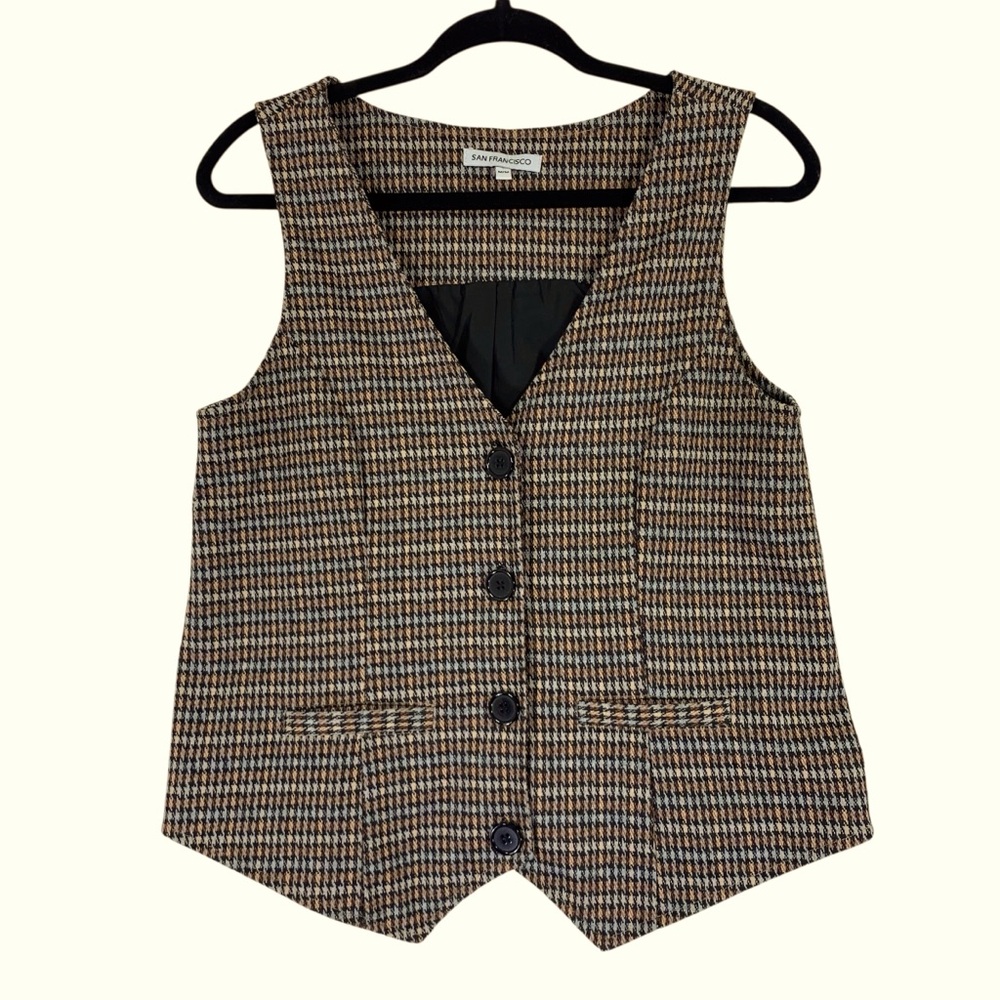 San Francisco Vest Women's Houndstooth pattern Button-Up Vest size med